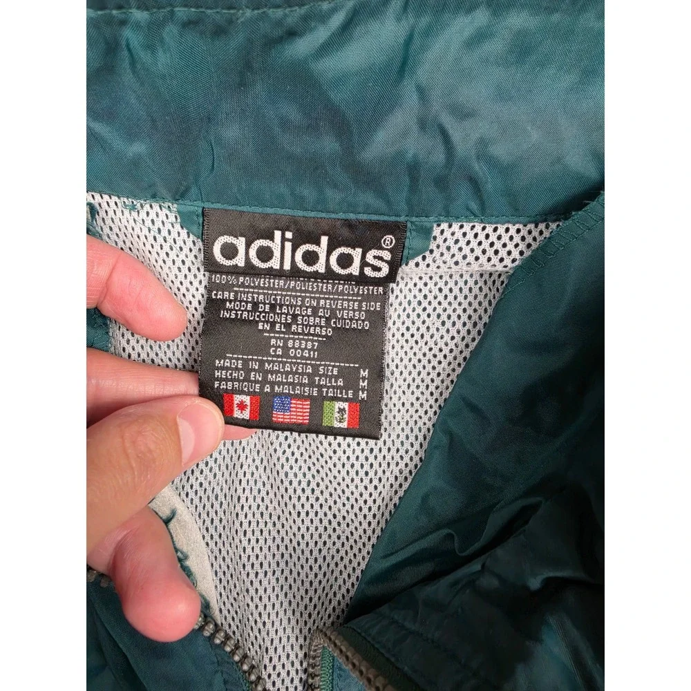 Vintage Adidas Windbreaker Jacket Mens M Green Colorblock Full Zip 90s *Read